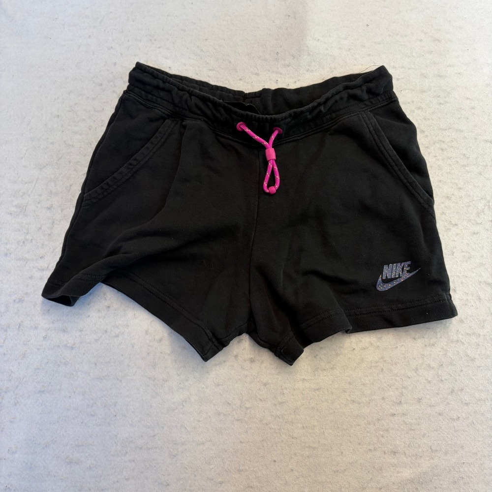 Nike Sweat Shorts Girls XS Black Pink Drawstring Speckled Logo